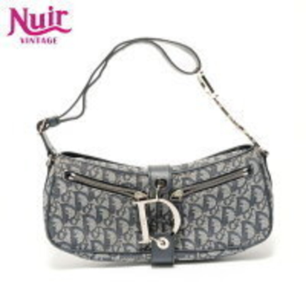 Christian Dior Trotter Canvas Shoulder Bag Navy Blue